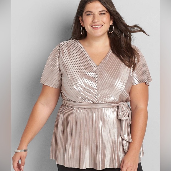 Lane Bryant Tops - LANE BRYANT Pleated Flutter Sleeve Blouse With Plunging Neckline | Size 22/24